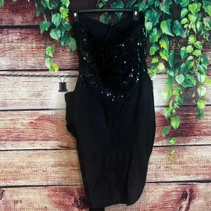 Vintage Tadashi Strapless Mini Dress Size 8 Black Sequins Giant Bow Flapper thumbnail 4