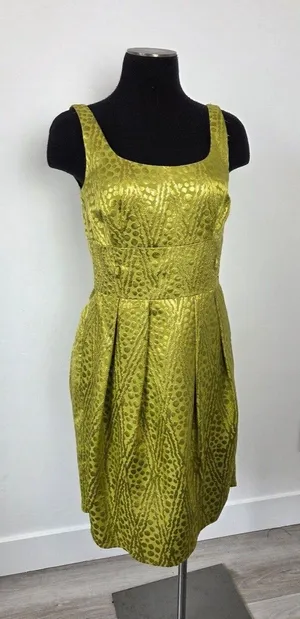 Antonio Melani Lime Green Gold Metallic Dress Midi Cocktail Evening Formal 4 thumbnail 1
