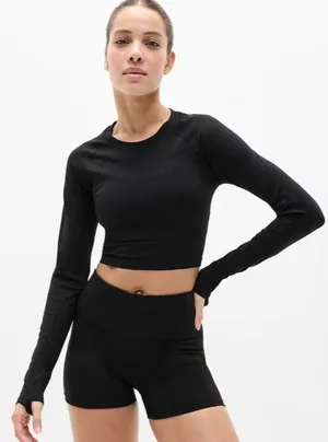 New Athleta M Momentum Flex Crop Top Black Long Sleeve Medium thumbnail 1