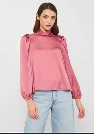 ZARA Dusty Rose Mauve Satin Effect Blouse size small thumbnail 1