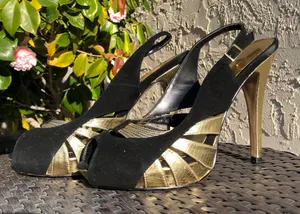 cathy jean black and gold high heels thumbnail 1