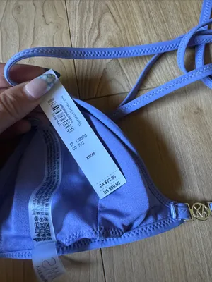 Victoria's Secret Lavender-Trim Triangle Bikini Top with Blue-Green Stripes thumbnail 4