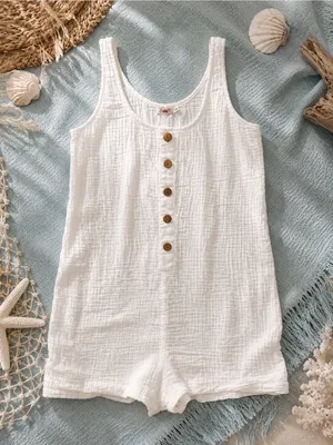 Faherty Dream Cotton Gauze‎ Jamesport Romper White Organic Cotton Size M thumbnail 2