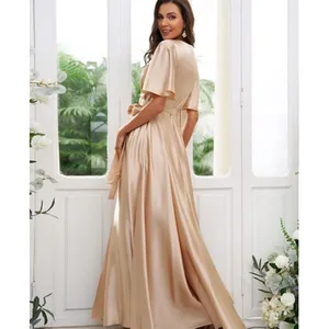 Hebeos‎ Champagne Flutter Sleeve Bridesmaids Dress D41 thumbnail 2