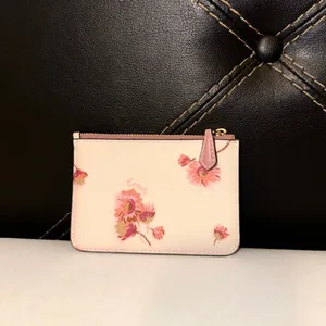 NWOT Coach Coin Purse Wallet Pink White With Floral Print thumbnail 2
