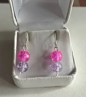 3/$20 Purple and Pink Dual Crystal Beaded Silver Plated Dangling Drop Earrings thumbnail 1