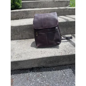 Davis King Vintage Dark Brown Patina Leather Mini Rucksack Flap Zipper Pockets thumbnail 2