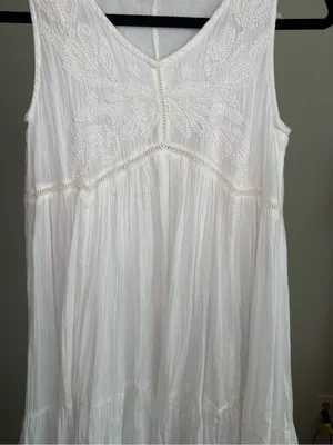 Anthropologie Talisman Dress White Embroidered tonal accent Sleeveless Tiered Maxi Length Boho thumbnail 3