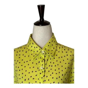J McLaughlin Shirt Women 8 Yellow Purple Polka Dot Cotton‎ Collared Button Down thumbnail 3