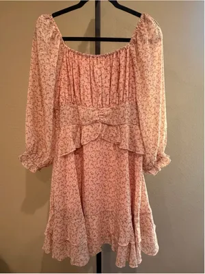 Umgee Chiffon Floral Print Tiered Mini Dress in Pink Size M thumbnail 2