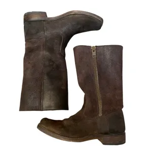 Frye 77281 Heath Outside-Zip Suede Motorcycle Boots Women’s Sz.‎ 7.5 Oiled Brown thumbnail 4
