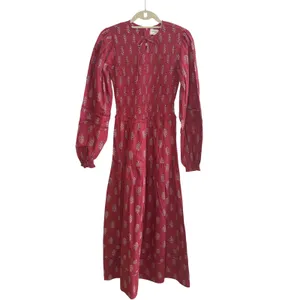 Sonmer Camila Dress Womens Small Burgundy Boho Smocked Eyelet Lace Maxi Floral thumbnail 4
