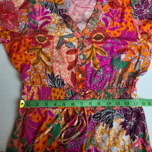 LOFT‎ NWOT Floral Patchwork Smocked Mini Dress Orange Pink Multi Summer Small thumbnail 10