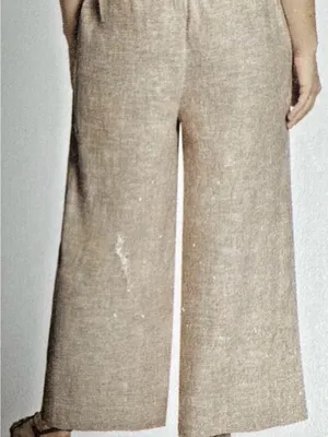 Ella Moss Kaki Color Linen Blend Wide Leg Pants M EUC Beach Vacation Travel Boho thumbnail 4