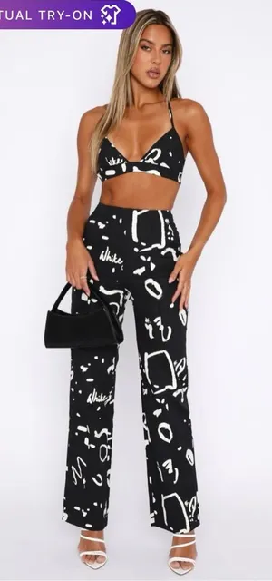 NWT WHITE FOX BOUTIQUE If Only You Knew Pants Black Scribble pants size XS thumbnail 1