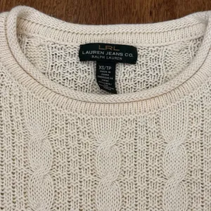 Lauren Ralph Lauren Cable Knit Sweater Womens XS Cream Linen Cotton 3/4 Sleeve thumbnail 2