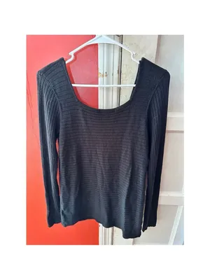 Express Black Ribbed Layering Scoopneck Stretch Long Sleeve Tee thumbnail 5