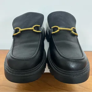 Women's Lulus Ranae Black Slide On Loafers Black Gold‎ Horsebit Hardware Size 10 thumbnail 3