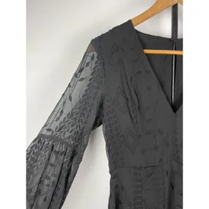 ASTR The Label Black Sheer Embroidered Long Sleeve‎ V-Neck Goth Dress Size XS thumbnail 5