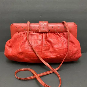 Vintage 90's Red Faux Alligator Shoulder Bag Purse Snap Puffy thumbnail 6