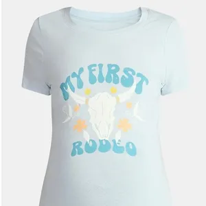 Maternity T Shirt My First Rodeo Bull Skull‎ Graphic Blue Short Sleeve Top M thumbnail 8