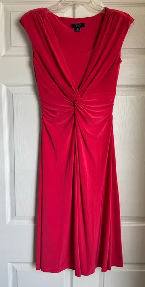 Chaps Pink Fit & Flare Sleeveless Midi Dress Sz Small Scoop Twisted Waist Flowy thumbnail 1