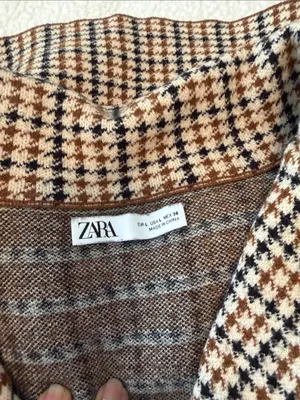 Zara Tan, Black and Cream Houndstooth Double-Breasted Pea Coat thumbnail 7