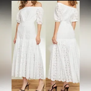 NWOT Veronica Beard Cali White eyelet off the shoulder midi Dress in White Sz 0 thumbnail 2