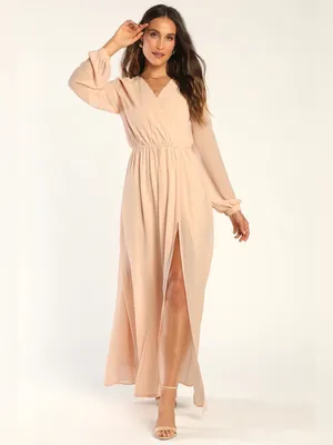 Lulus Wondrous Water Lilies Blush Pink Chiffon Long Sleeve Maxi Dress Size Large thumbnail 4