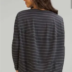 Lululemon Back in Action Long Sleeve Shirt Short Serve Stripe Graphite Grey Whit thumbnail 2