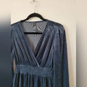 Blue Velvet Midi Dress Cottage Peasant Fairy Ethereal Whimsigoth Hippie Gypsy S thumbnail 4