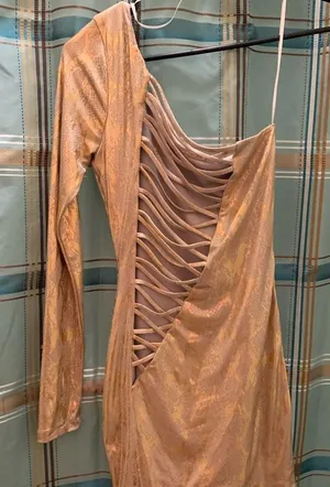 Symphony gold foil snakeskin backless crisscross mini dress one shoulder long si thumbnail 1