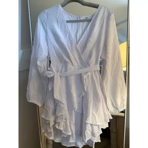 NEW Deep V-Neck Long Sleeve Belted Ruffle Mini Swing Dress S thumbnail 3