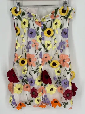 Lucy in the Sky Embroidered Colorful Flower Mesh Dress Women’s Size Small thumbnail 7