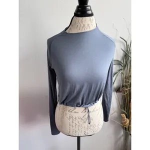 Gymshark Womens Seamless Long Sleeve Crop Top Steel Blue Drawstring B3A6H Size S thumbnail 2