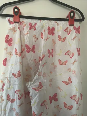 100% Cotton White Pink Butterfly Print Wide Leg Pajama Pants Medium Cottagecore thumbnail 6