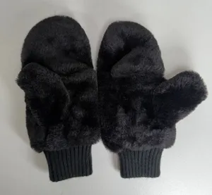 House of Harlow 1960 OS Mittens Convertible Faux Fur Fingerless Black Winter thumbnail 1