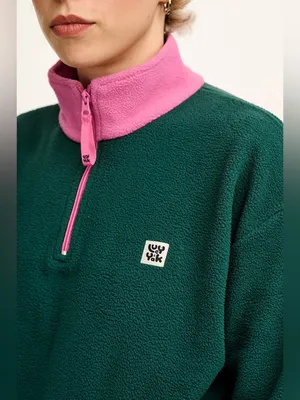 Lucy & Yak Blair Fleece Pullover Green Pink S Gorpcore Retro 90s Quarter Zip thumbnail 3