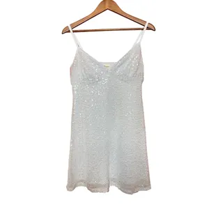 No Boundaries Silver Sequin Mini Dress Women Medium 8-10 V-Neck Party‎ thumbnail 8