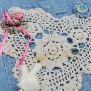 Vintage Chaps Ralph Lauren Denim Shirt XL Custom Handmade Lace Cottagecore‎ DIY thumbnail 6
