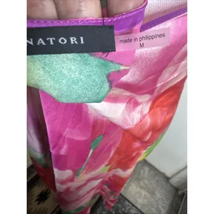 Natori Womens Sz M Botanic Print Satin Midi Slip Dress Chemise Floral Pink thumbnail 5