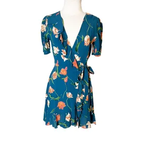Privacy please revolve floral faux wrap dress blue‎ sz XS thumbnail 3
