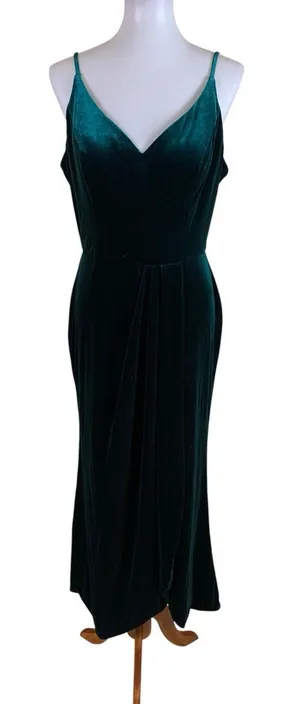 Revelry Emerald Green‎ Velvet Midi Dress Slip Formal Bridesmaid 12 thumbnail 1