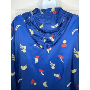 Modcloth Royal Blue Mind At Breeze Windbreaker Nylon Rain Jacket Fruit M thumbnail 8
