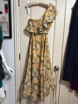 NWT Yellow Floral‎ One Shoulder Ruffle Midi Dress thumbnail 3