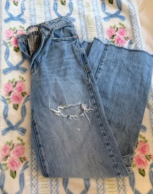 Garage Light Blue Distressed Wide-Leg Jeans thumbnail 1