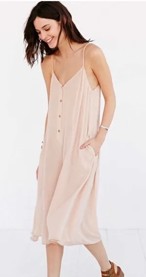 Some Days‎ Lovin Peach Button Front Wide Leg Jumpsuit XS Pockets Boho Summer thumbnail 1