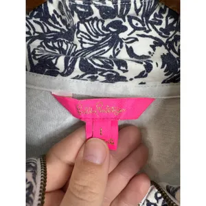 Lilly Pulitzer Skipper Popover Navy White Koala Floral Half Zip Sweatshirt L thumbnail 3