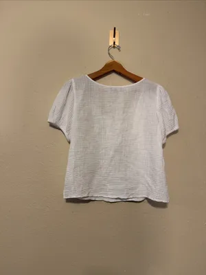 J.Crew Puff-sleeve henley top in gauze White Preppy Feminine Cotton Size Medium thumbnail 6