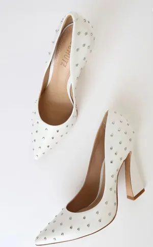 Schutz Belmira White Stud Leather Pumps thumbnail 1